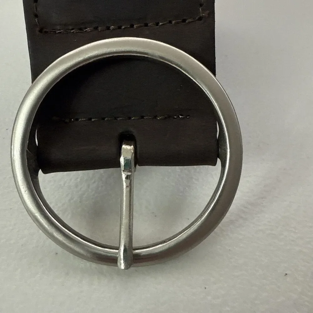 Brown Woven Linked Leather Belt with Silver Colored Round Buckle Size Medium